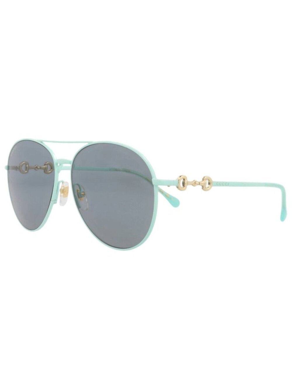 New Gucci Women's Sunglasses Aviator Metal Frame Green Green Grey
